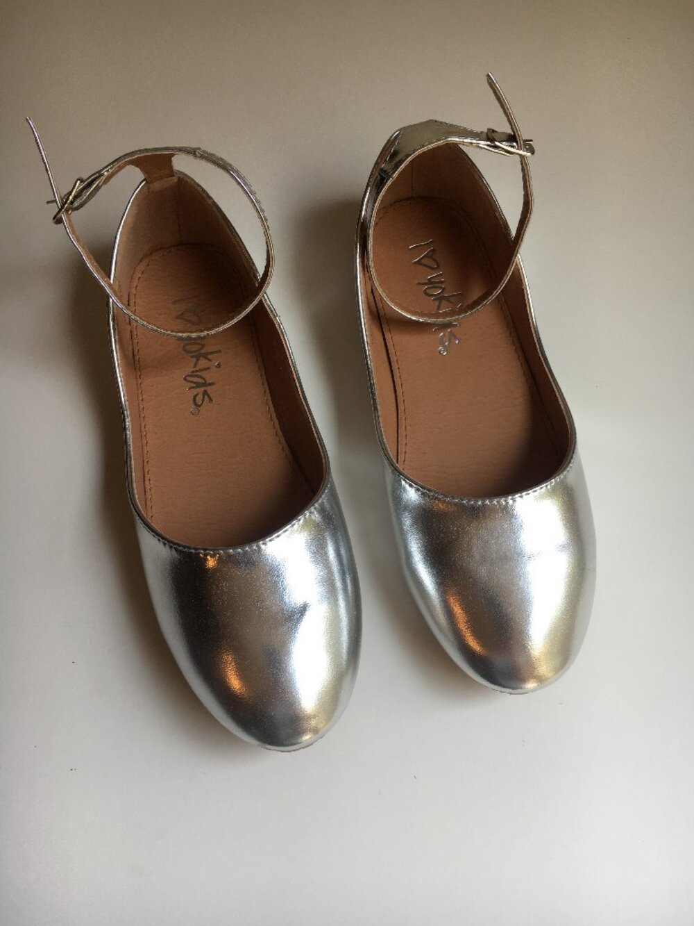 New Metallic Silver Ballet Flats Shoes 4 Ankle Strap Shiny Dress Party Wedding